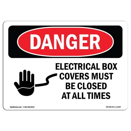 SIGNMISSION OSHA Danger Sign, 3.5" Height, 5" Width, Electrical Box Covers Must Be Closed, Landscape, 10PK OS-DS-D-35-L-1193-10PK